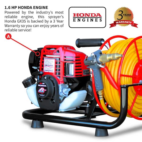 1.3HP Skid Sprayer Barrel Mount Only with Honda GX35 100ft Hose  and 500 PSI Pump for Pest Control (Skid Sprayer + Irrigation Rod) : Patio,  Lawn & Garden