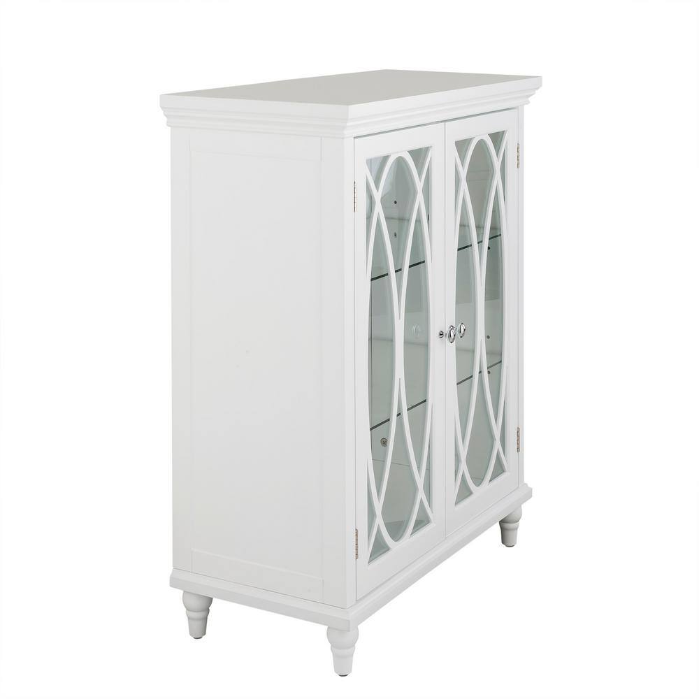 Elegant Florence White Wooden Floor Cabinet with Adjustable Glass Shelves