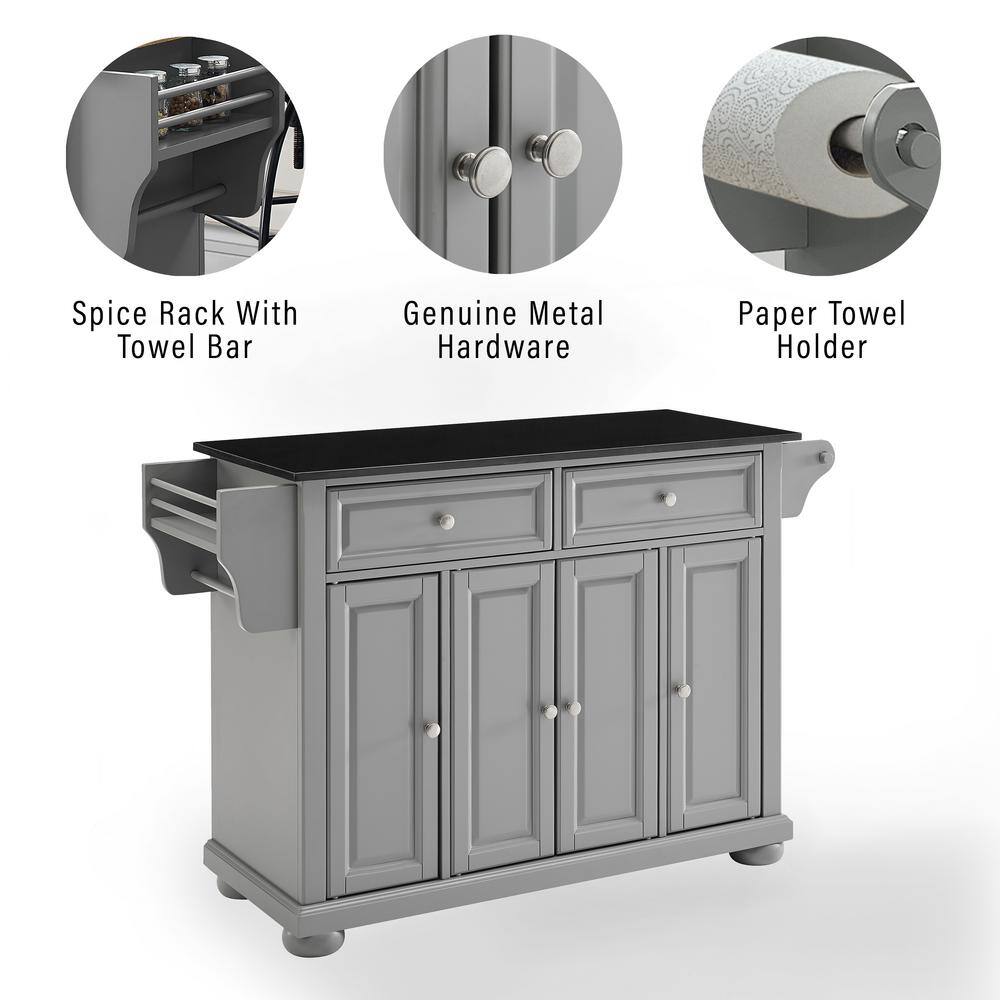 Alexandria Gray Solid Hardwood Kitchen Island with Black Granite Top