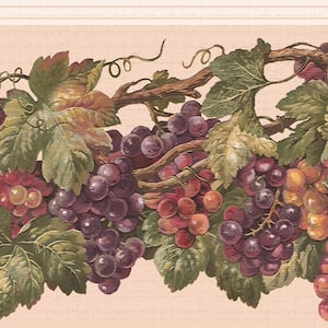 Falkirk Dandy II Green Maroon Grape Vine Fruits Peel and Stick Wallpaper Border