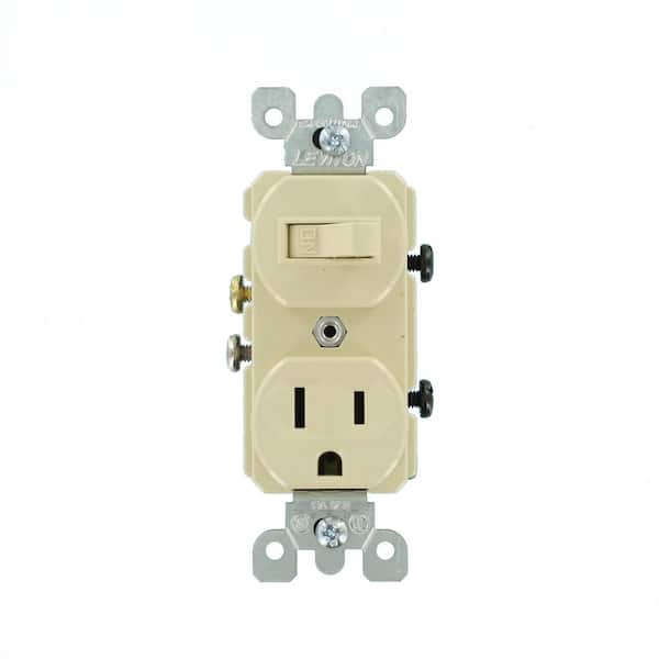 15 Amp Commercial Grade Combination Single Pole Toggle Switch and Receptacle, Ivory 5225-I