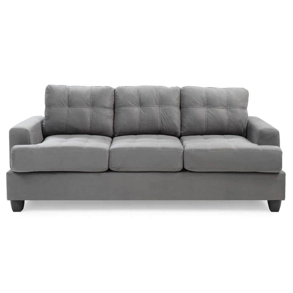 Gray Tufted Microfiber Flared Arm Sofa with Pillow Back, 79 in.