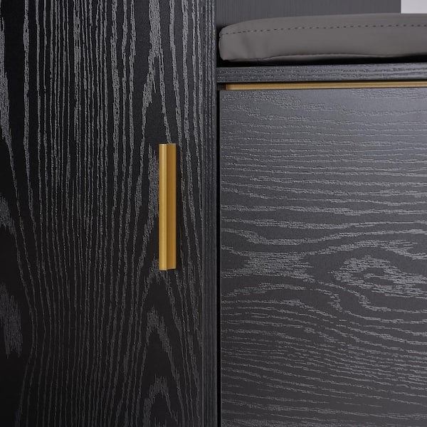 Black Shoe Storage with Flip Drawers Entryway Bench Cabinet with Removable Seat Cushion