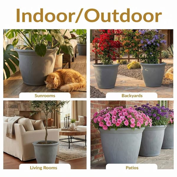 Sunnydaze Anjelica 14 Gal. Dual-Wall Light Gray Indoor/Outdoor