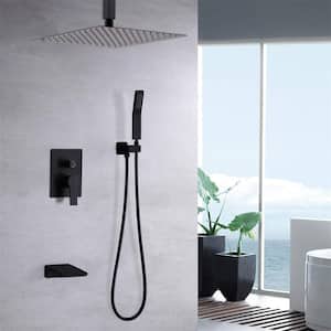 10 in. Brushed Gold Dual 2 Flow Rate Shower System with Rain Shower Faucet Sets, Matte Black