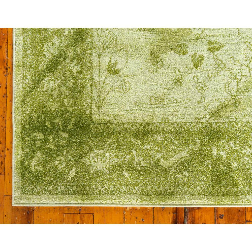 La Jolla Light Green Floral Indoor Rectangular Rug