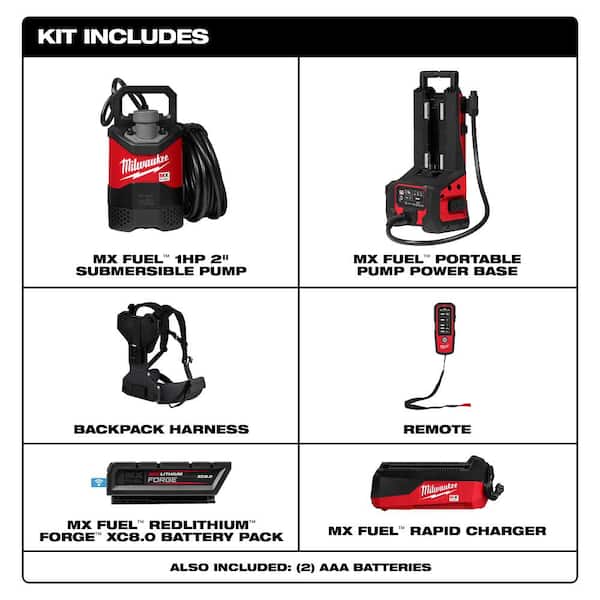 MX FUEL 1HP 2 in. Submersible Pump Kit with (1) MXFXC406 Battery Pack and (1) Portable Pump Console with Remote