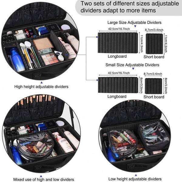 Lynzavix Black Extra Large Makeup Train Case with Adjustable