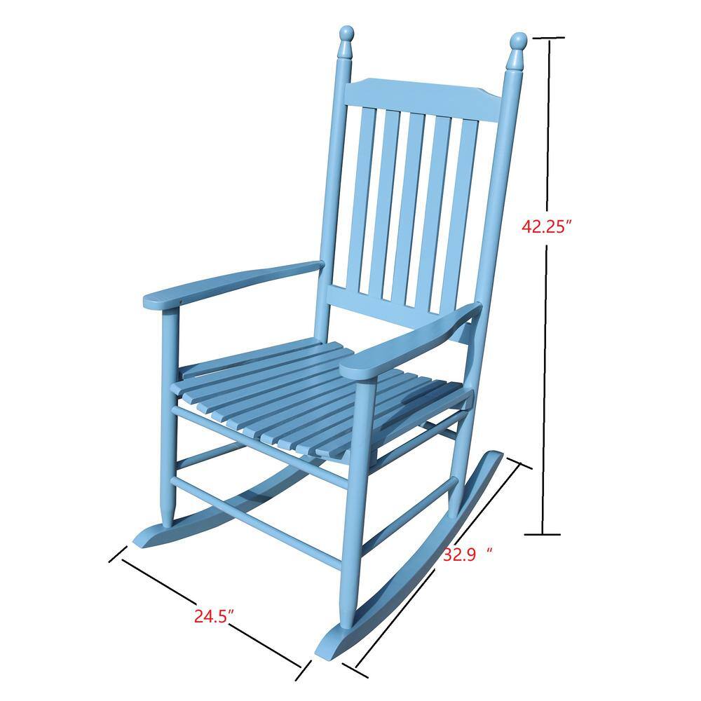 Blue Solid Wood Outdoor Rocking Chair with Arms