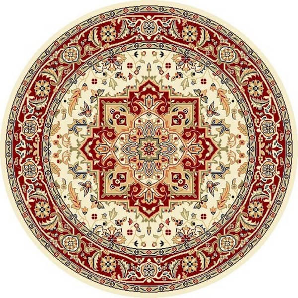 SAFAVIEH Lyndhurst Ivory/Red 5 ft. x 5 ft. Round Border Medallion Floral Area Rug