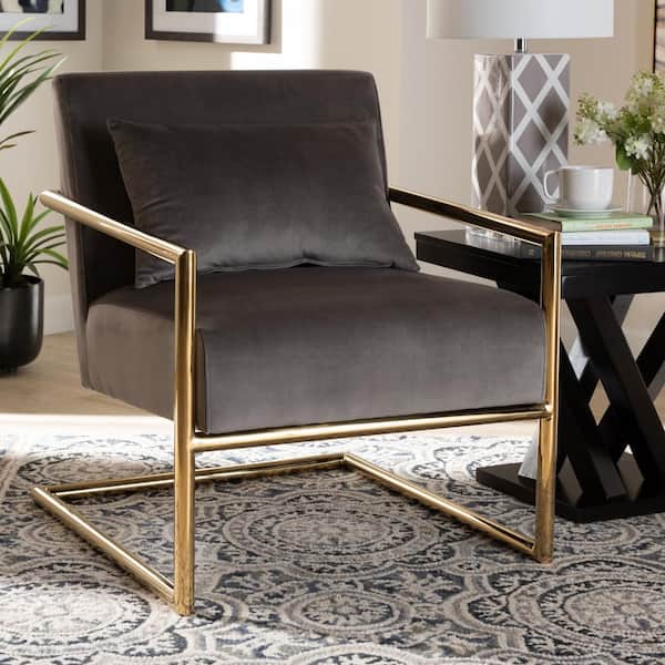 Baxton Studio Mira Grey Velvet Lounge Chair 160-9927-HD - The Home