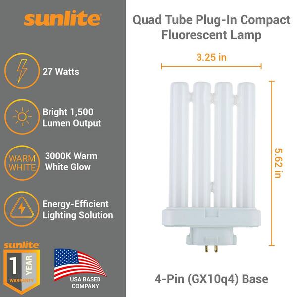 Sunlite 6 in. 27-Watt Linear 4-Pin Quad Tube GX10Q-4 Base FML Fluorescent Tube Light Bulb in Warm White, 3000K (2-Pack)