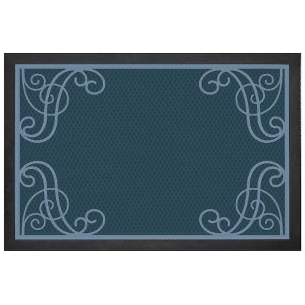 BERNINI FOUNTAINS Aqua Indoor Outdoor Mat IronBorder Blue 24 in. L x 5 in. W