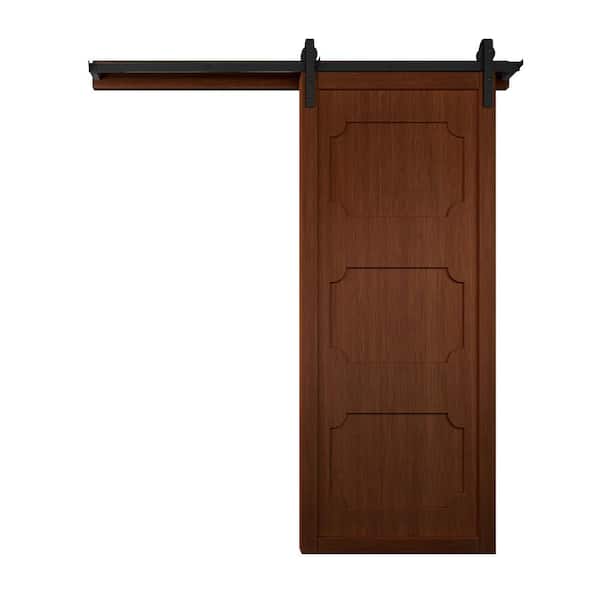 VeryCustom 30 in. x 84 in. The Harlow III Coffee Wood Sliding Barn Door with Hardware Kit in Stainless Steel