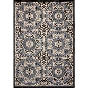 Caribbean Ivory/Charcoal 5 ft. x 8 ft. Moroccan Transitional Indoor/Outdoor Patio Area Rug