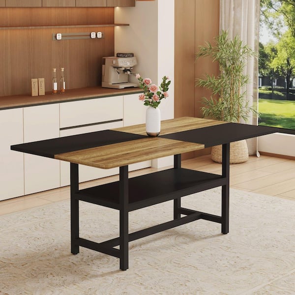 Black, Wood Wood 71 in. 4-Legs Dining Table Seats-4