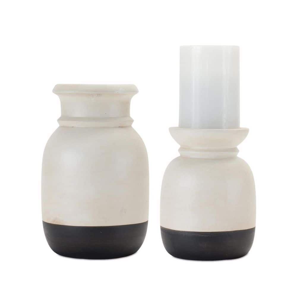 Set of Two Cream And Black Distressed Ceramic Tabletop Pillar Candle Holders price history on PriceWatchPro
