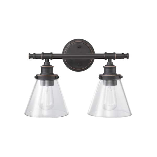 Globe Electric Parker 2-Light Oil Rubbed Bronze Vanity Light with Clear Glass Shades