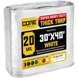 30 ft. x 40 ft. White 20 Mil Heavy Duty Polyethylene Tarp, Waterproof, UV Resistant, Rip and Tear Proof