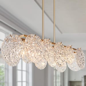 33 in. 5-Light Dark Gold Island Chandelier Lighting, Modern Farmhouse Pendant Light with Water Ripple Clear Glass Shade