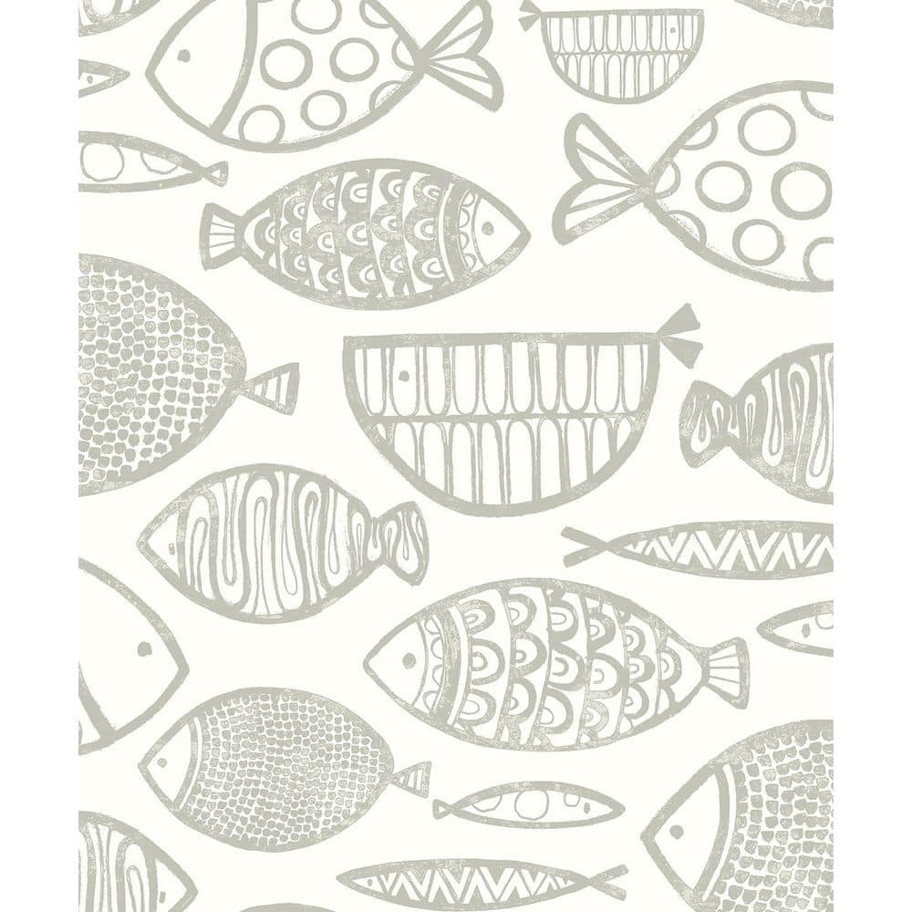 Seabrook Designs 57.5 sq. ft. Lily Grey Cadence Fish Unpasted Nonwoven ...