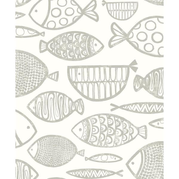 Seabrook Designs 57.5 sq. ft. Lily Grey Cadence Fish Unpasted Nonwoven Paper Wallpaper Roll