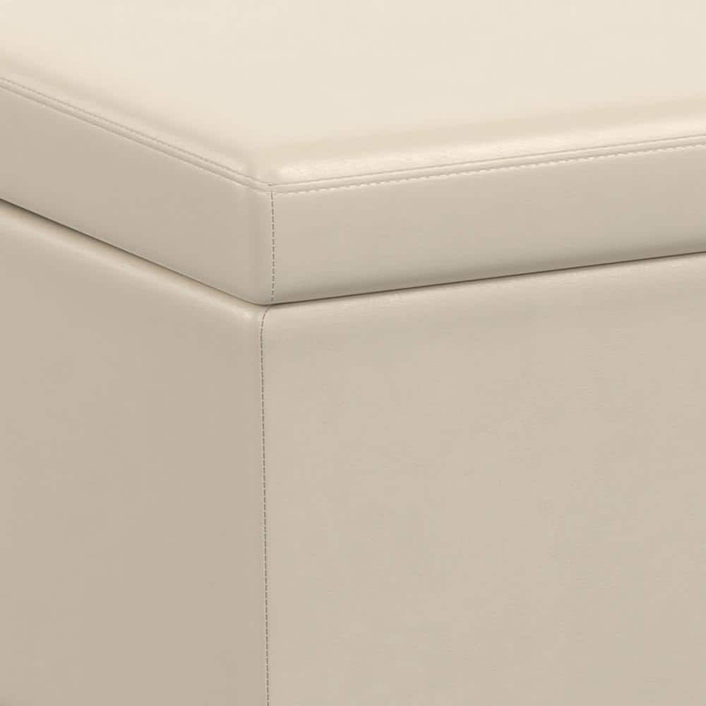 Satin Cream Faux Leather Storage Ottoman Bench