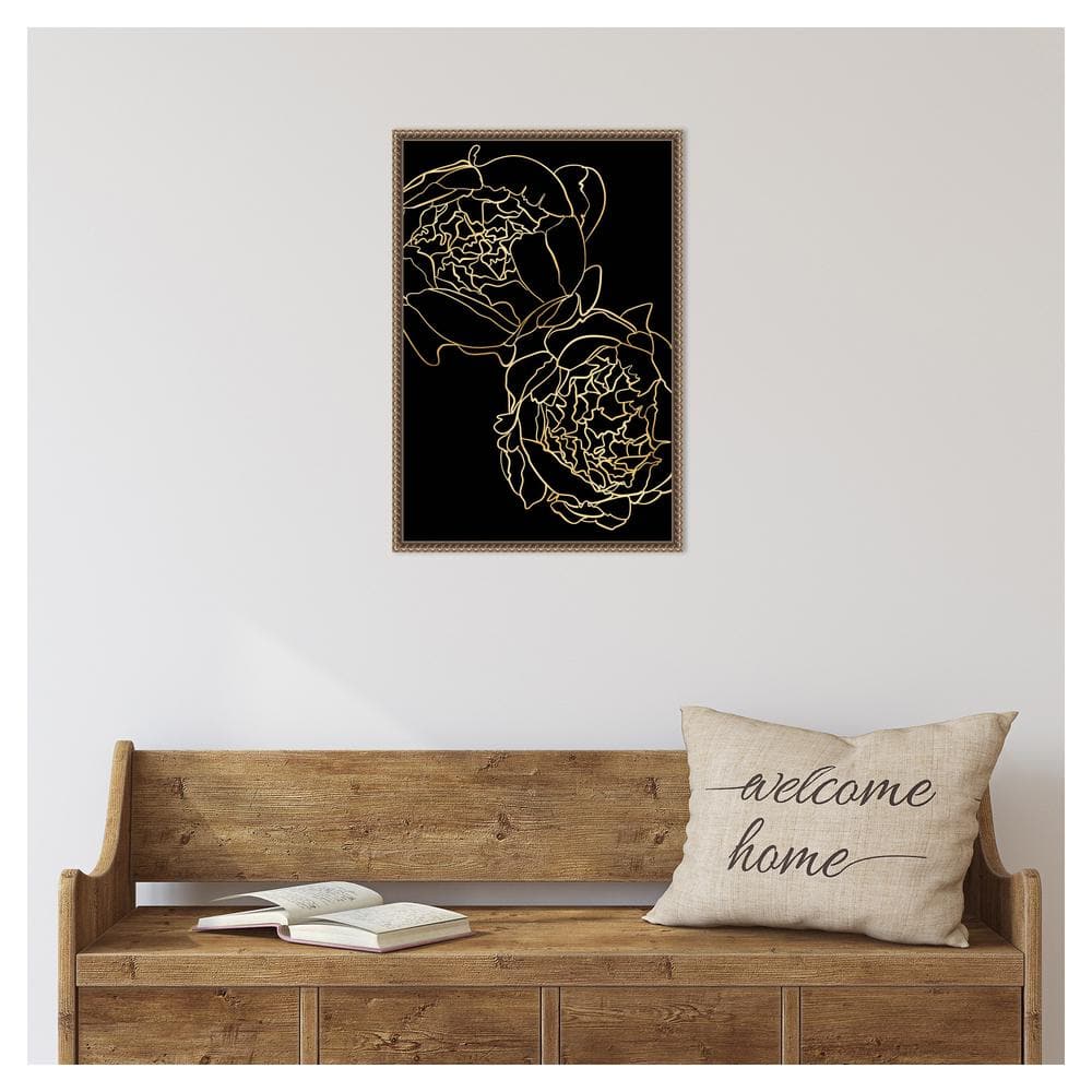 Gold and Black Beaded Framed Botanical Canvas Wall Art