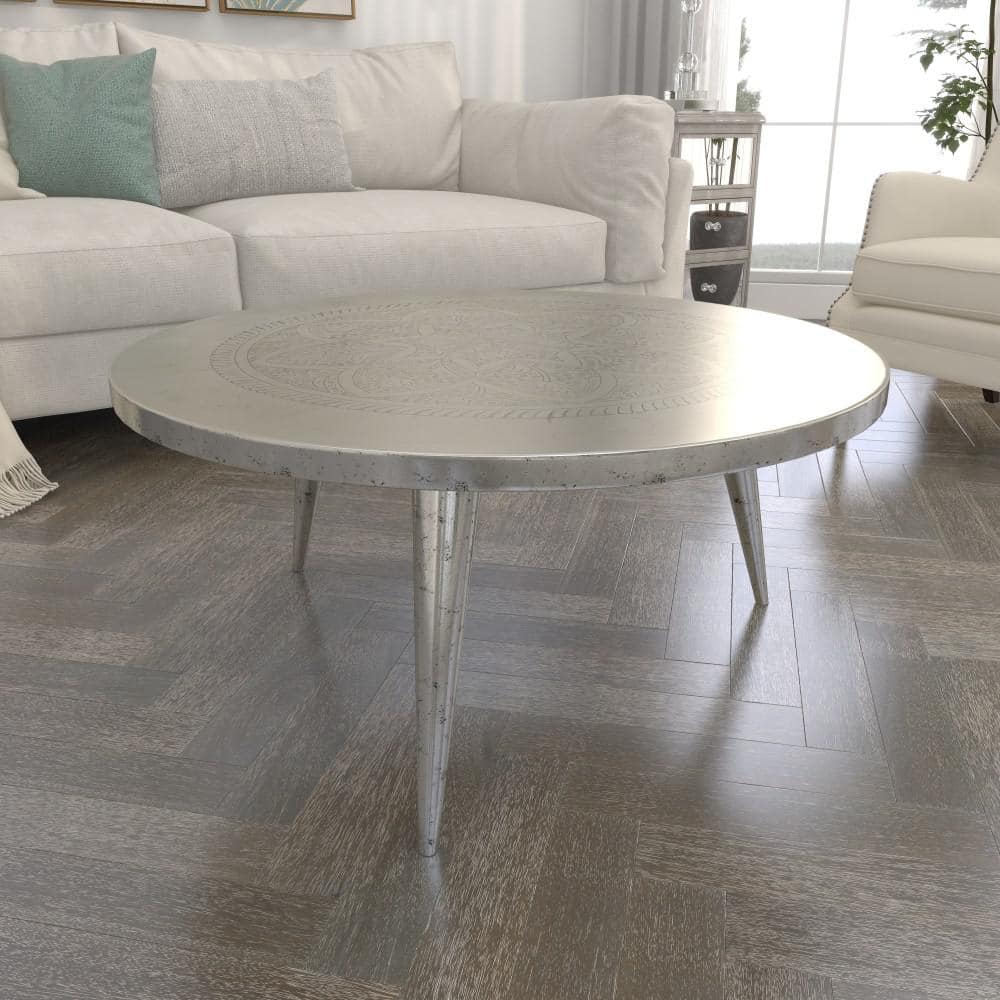 Silver Round Aluminum Traditional Coffee Table, 38"