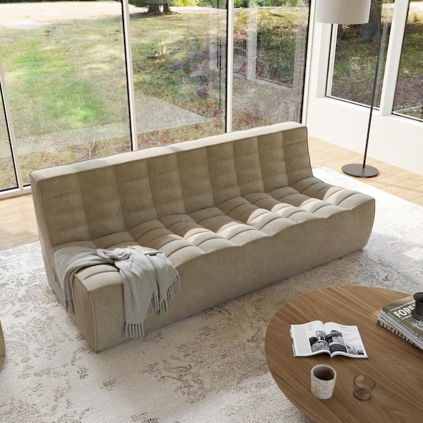 82.6 in. Armless Khaki Linen Lazy Floor 3-Seat Rectangle Modular Corner Relax Sofa Fireside Chair Couch for Apartment