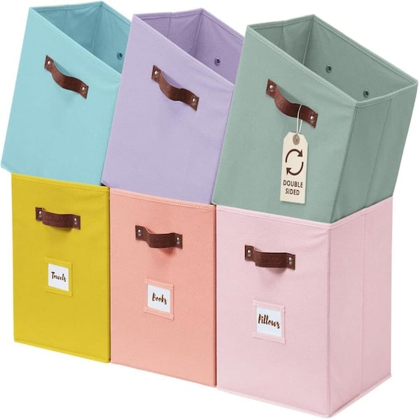 11 in. H x 10.5 in. W x 10.5 in. D Rainbow Fabric Cube Storage Bin with Labels, Pack of 6