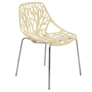 Stackable Dining Chair in Polypropylene Plastic with Chromed Metal Legs and Elegant Cut-Out Design in White