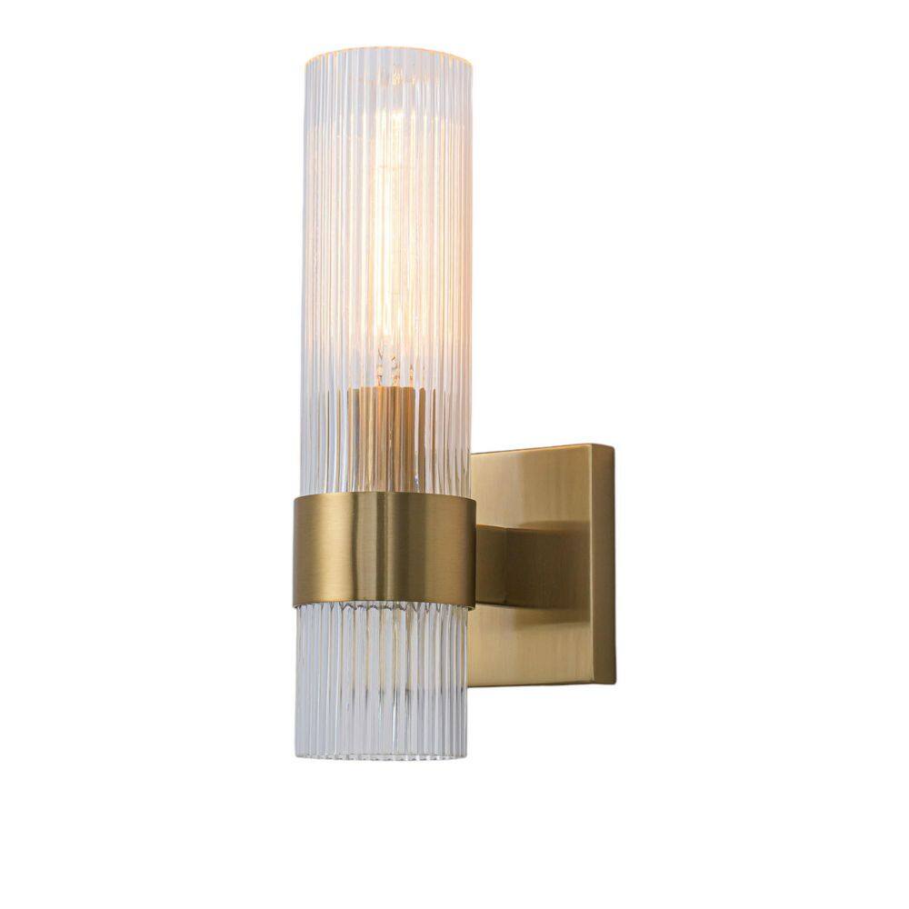 Ghent 12.6 in. 1-Light Brass Wall Sconce with Clear Ribbed Glass Tube Shade price history on PriceWatchPro