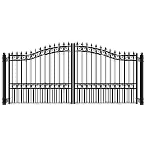 London Style 16 ft. x 6 ft. Black Steel Dual Driveway Fence Gate