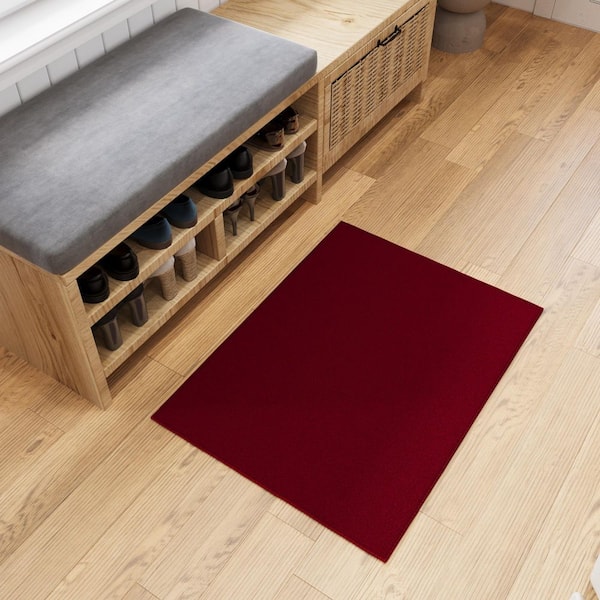 Basics Collection Non-Slip Rubberback Modern Solid Design 2x3 Indoor Area Rug/Entryway Mat, 2 ft. 3 in. x 3 ft., Red