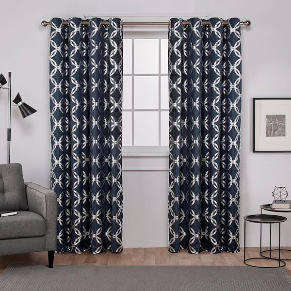 EXCLUSIVE HOME Modo Indigo Ogee Light Filtering Grommet Top Curtain, 54 in. W x 108 in. L (Set of 2)