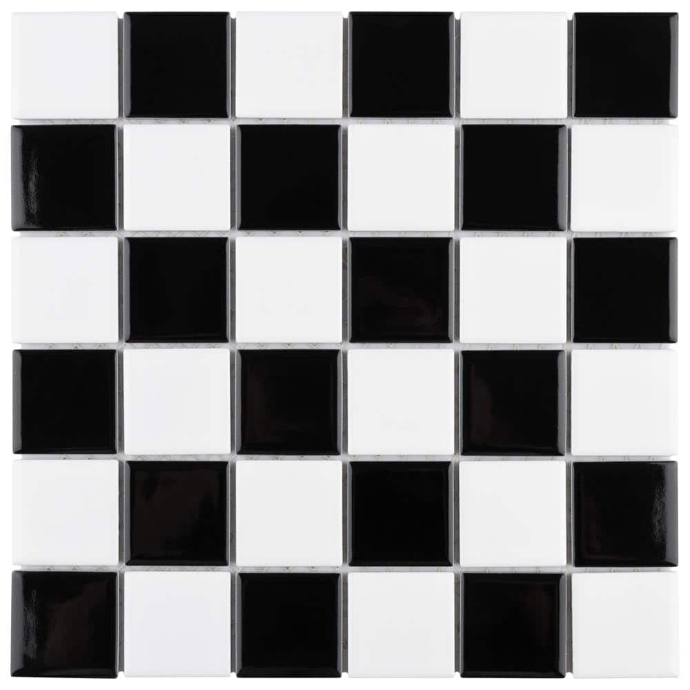Metro Quad Checkerboard Glossy Black and White 6 in. x 6 in. Porcelain Mosaic Take Home Tile Sample price history on PriceWatchPro