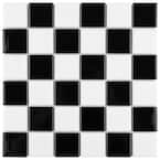 Metro Quad Checkerboard Glossy Black/White 11-3/4 in. x 11-3/4 in. Mosaic Porcelain Floor & Wall Tile (9.79 sq.ft./Case)