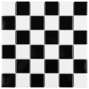 Metro Quad Checkerboard Glossy Black and White 11-3/4 in. x 11-3/4 in. Porcelain Mosaic Tile (9.8 sq. ft./Case)