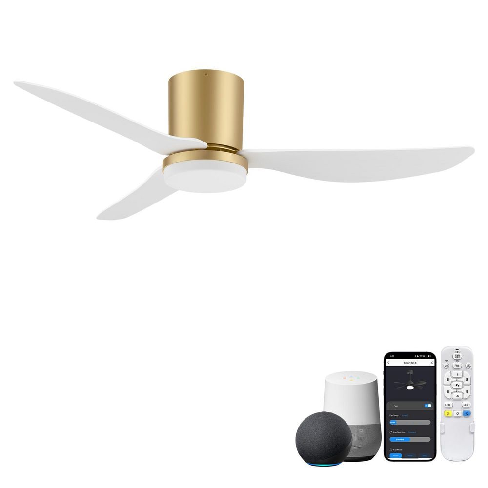 42 in. Modern Gold Flush Mount Easy Install Indoor/Outdoor Ceiling Fan with LED Lights and Remote/Alexa/App, Reversible