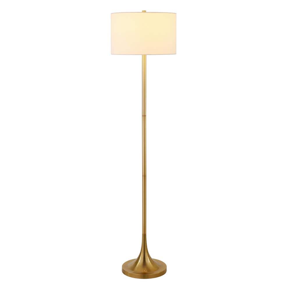 Brass Adjustable Floor Lamp with Barrel Shade