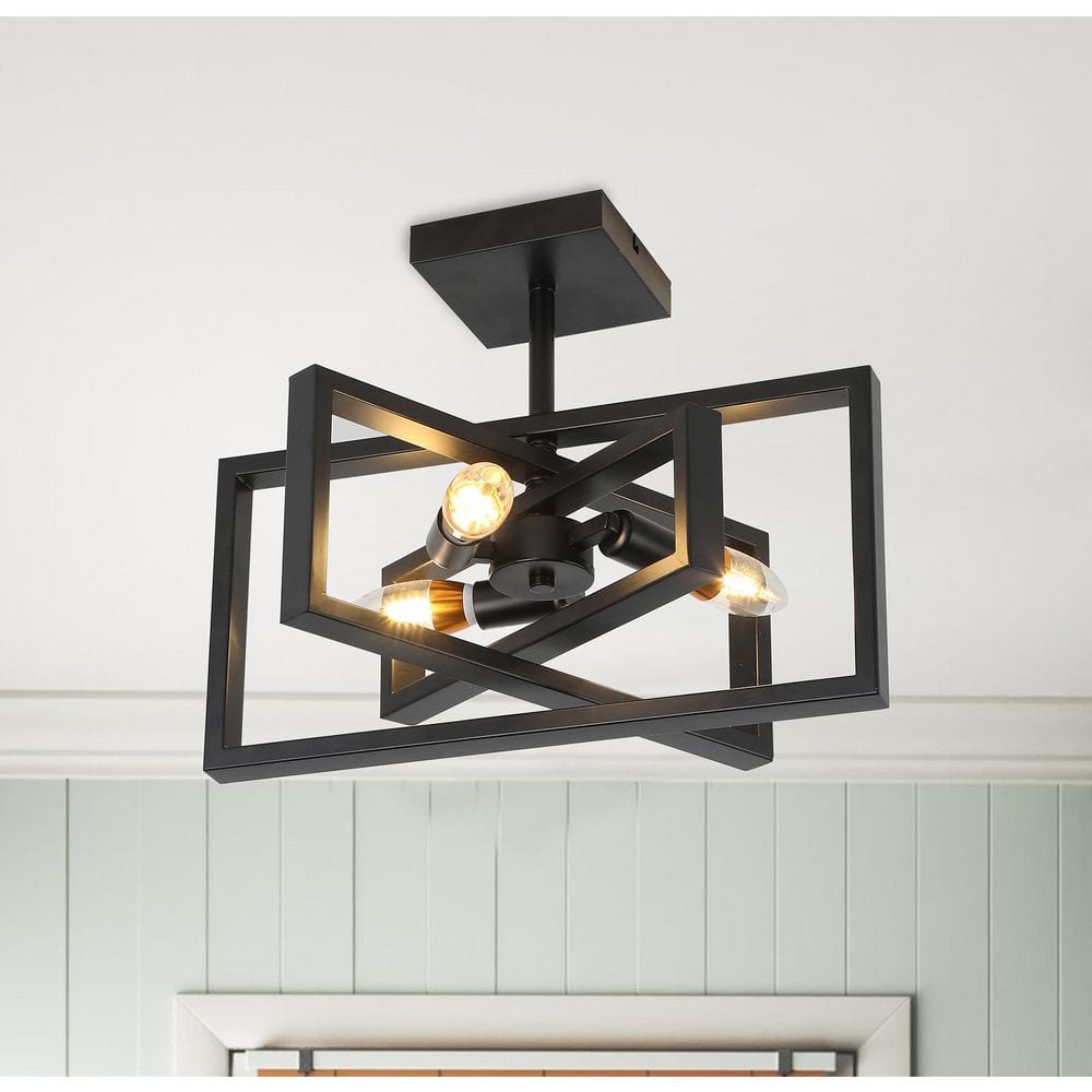 15.7 in. 3-Light Black Farmhouse Rustic Rectangle Semi Flush Mount Ceiling Light price history on PriceWatchPro