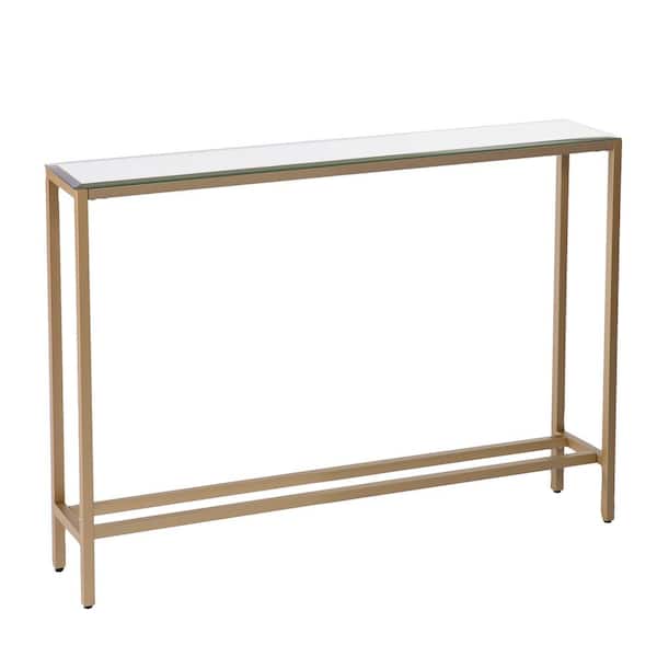 Southern Enterprises Rakin 36 in. Gold Standard Rectangle Mirrored Console Table