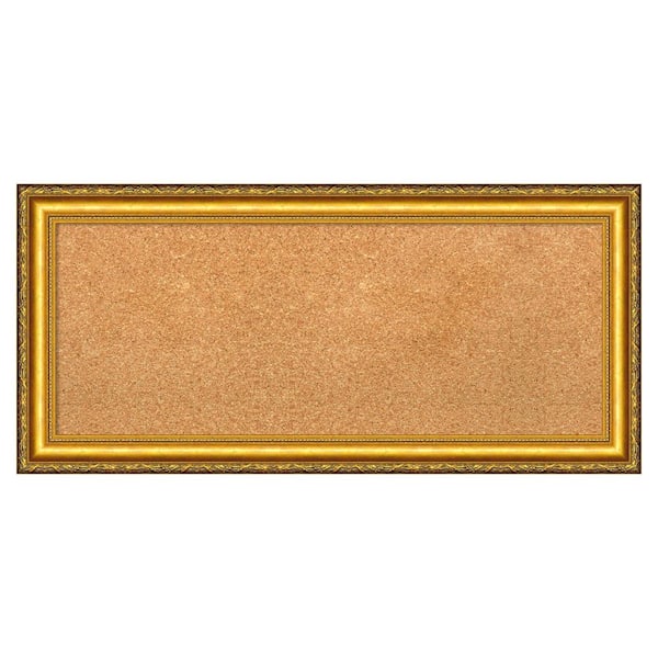 Amanti Art Colonial Embossed Gold Wood Framed Natural Corkboard 34 in. x 16 in. Bulletin Board Memo Board