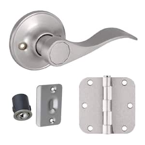 French Door Hardware Kit, Springdale Dummy Door Lever, Drive-In Ball Catch 2-Pack, and 6-Pack Hinges in Satin Nickel