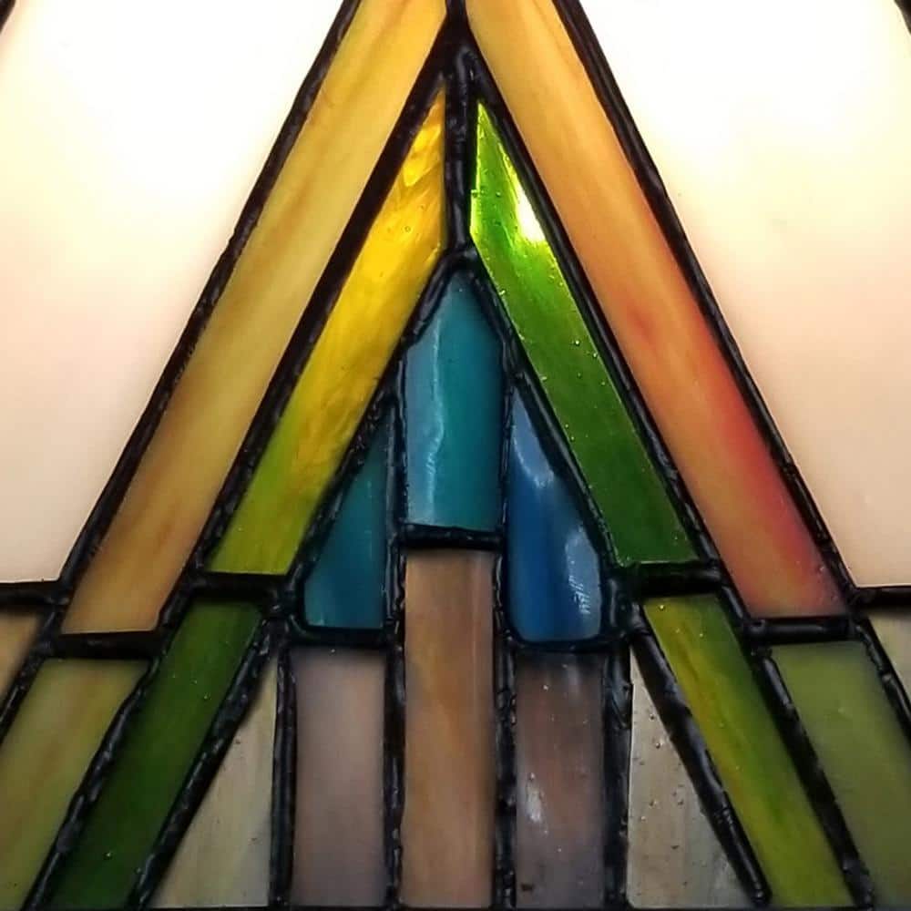 Ivory and Green Stained Glass Bronze Clip-on Lamp