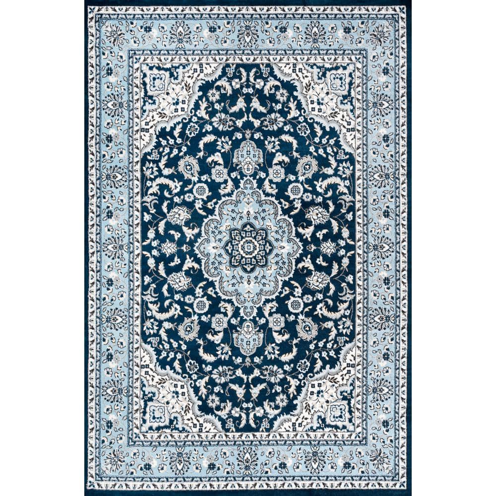 Navy Blue Medallion Synthetic Persian Area Rug 3' x 5'