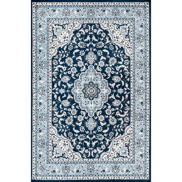 Palmette Modern Persian Floral Navy/Blue 5 ft. x 8 ft. Area Rug