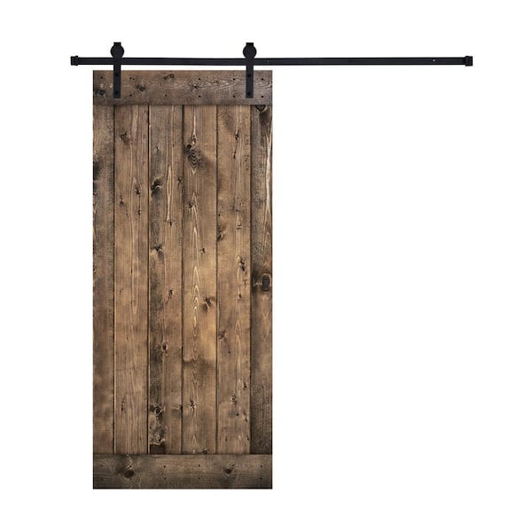 Akicon Paneled 24 in. x 84 in. 9 Panel Jacobean Wood Sliding Door Plank