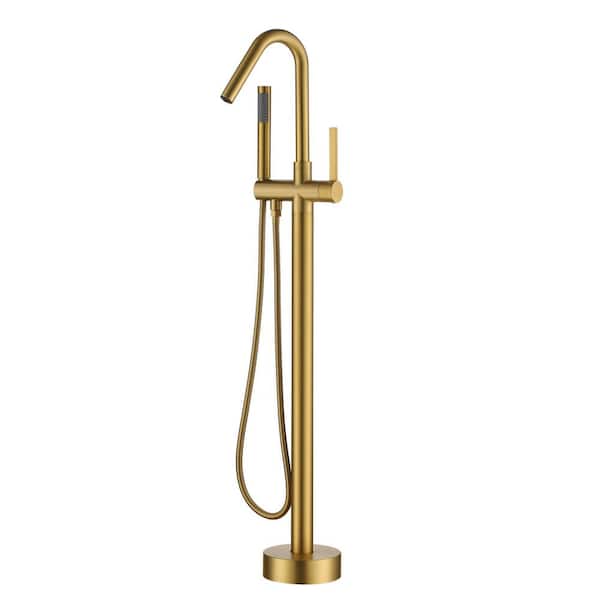CASAINC Single-Handle Floor Mount Roman Freestanding Tub Faucet Bathtub Filler with Hand Shower in. Brushed Brass